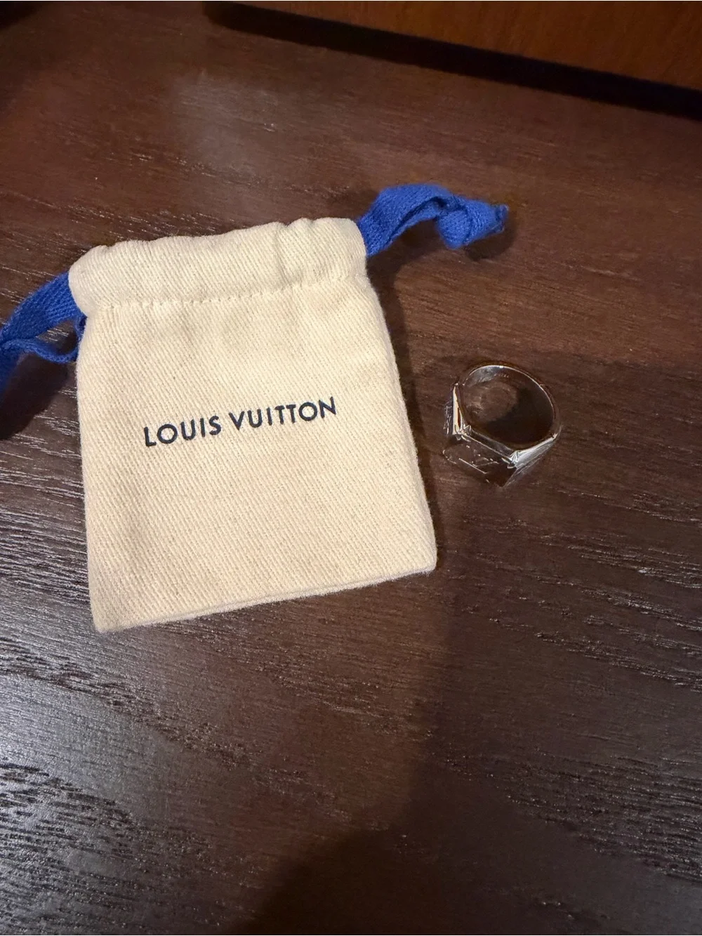 Louis Vuitton Silver Monogram Square Signet Ring
